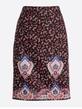 J. Crew Black Paisley Pencil Skirt with Multicolor Medallion Border